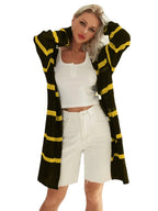Damen Langer Strickcardigan mit Streifenmuster und offenem Design R&B