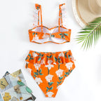 Damen Bikini-Set mit floralem Rüschendesign und elegantem Wickelrock R&B