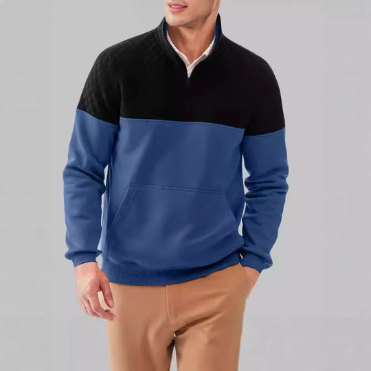 Herren Stepppullover mit hohem Kragen und praktischer Kängurutasche R&B