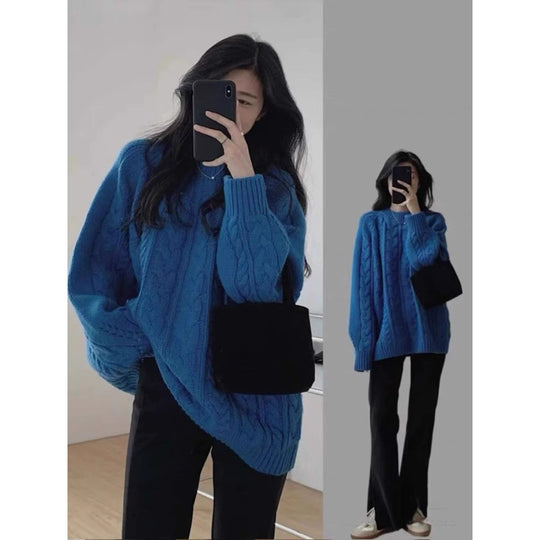 Damen Grobstrickpullover im lässigen Oversized-Stil mit Zopfmuster R&B