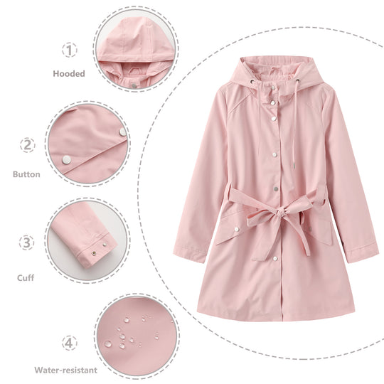 Damen modische Outdoorjacke mit Gürtel und Kapuze R&B