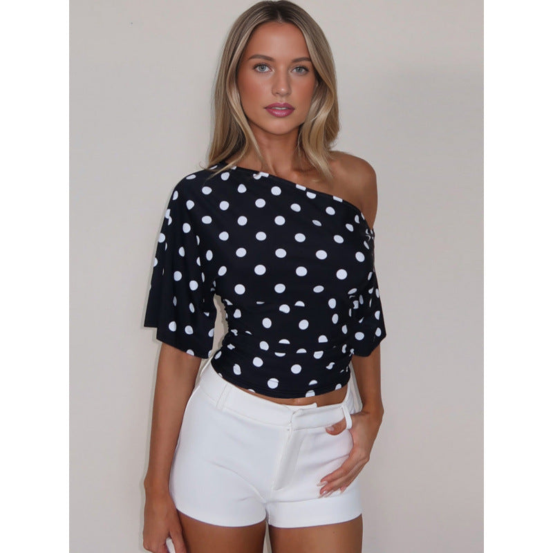 Damen Off-Shoulder Oberteil mit Punkten und voluminösen Ärmeln R&B