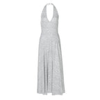 Damen Langärmeliges Maxikleid mit tiefem V-Ausschnitt und sportlichem Halter R&B