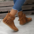 R&B | Wildlederstiefel Fransen Detail Mokassin Stil Nietenriemen Flache Sohle