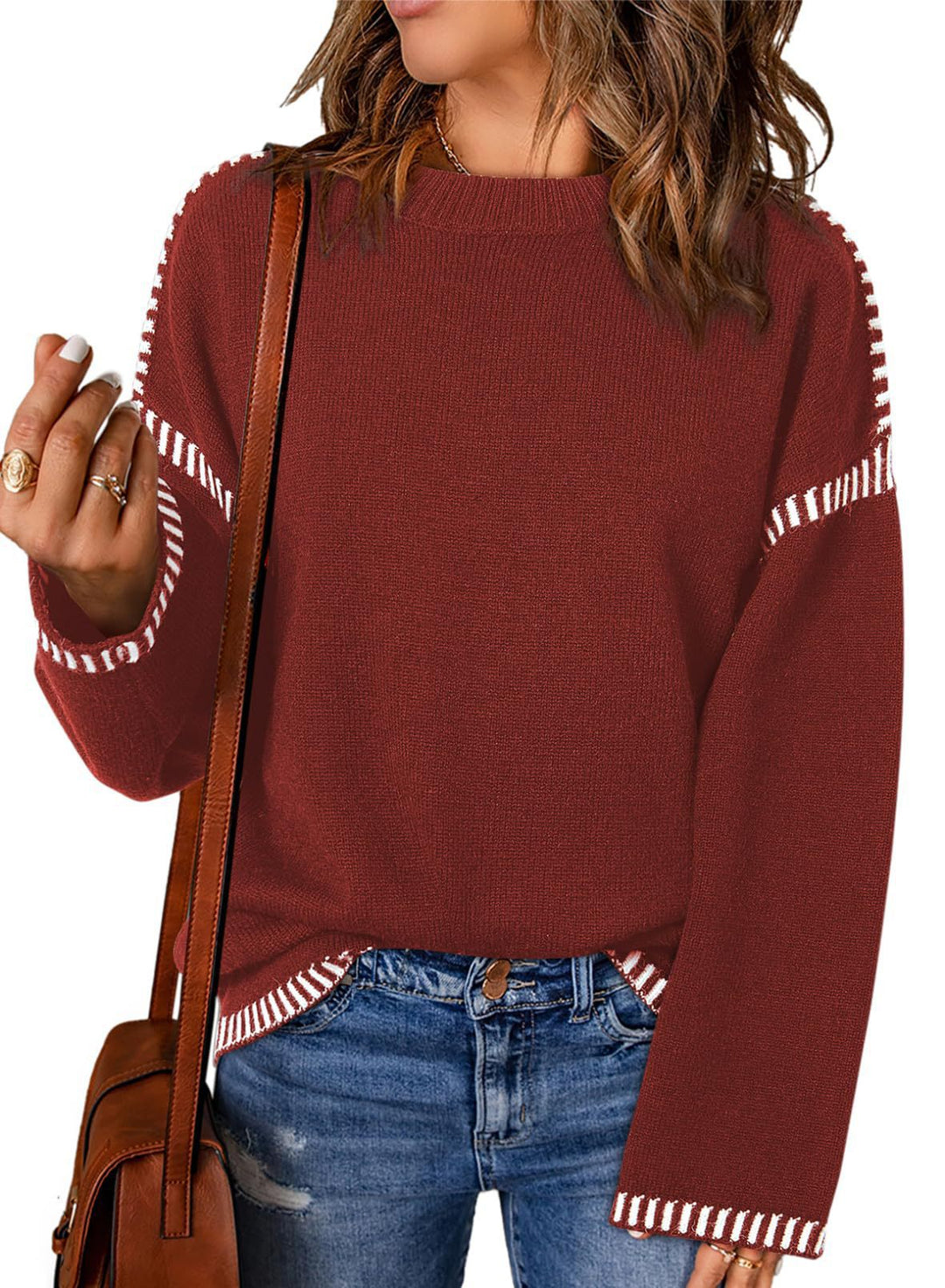 Damen modischer Pullover mit kontrastierenden Ärmelabschlüssen und legerem Schnitt R&B