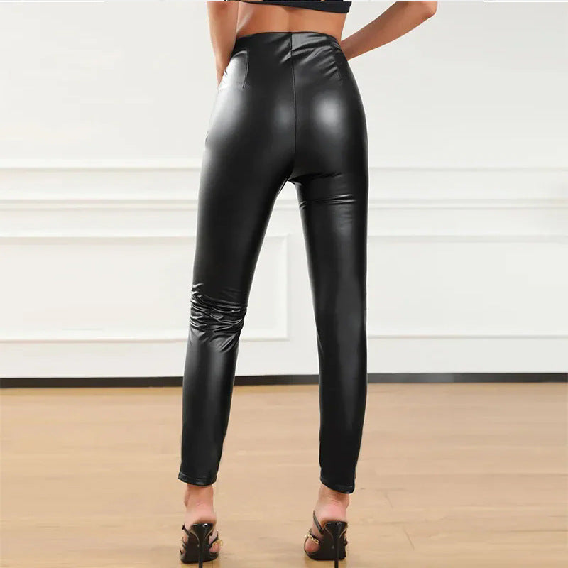 Damen Kunstlederhose mit Reißverschluss