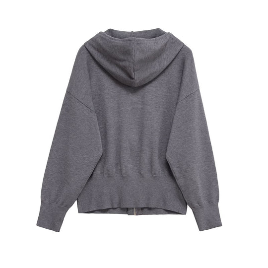 Damen lässige Kapuzenjacke mit Reißverschluss R&B