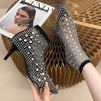 Damen elegante Netz-Stiefeletten mit funkelnden Strassverzierungen R&B