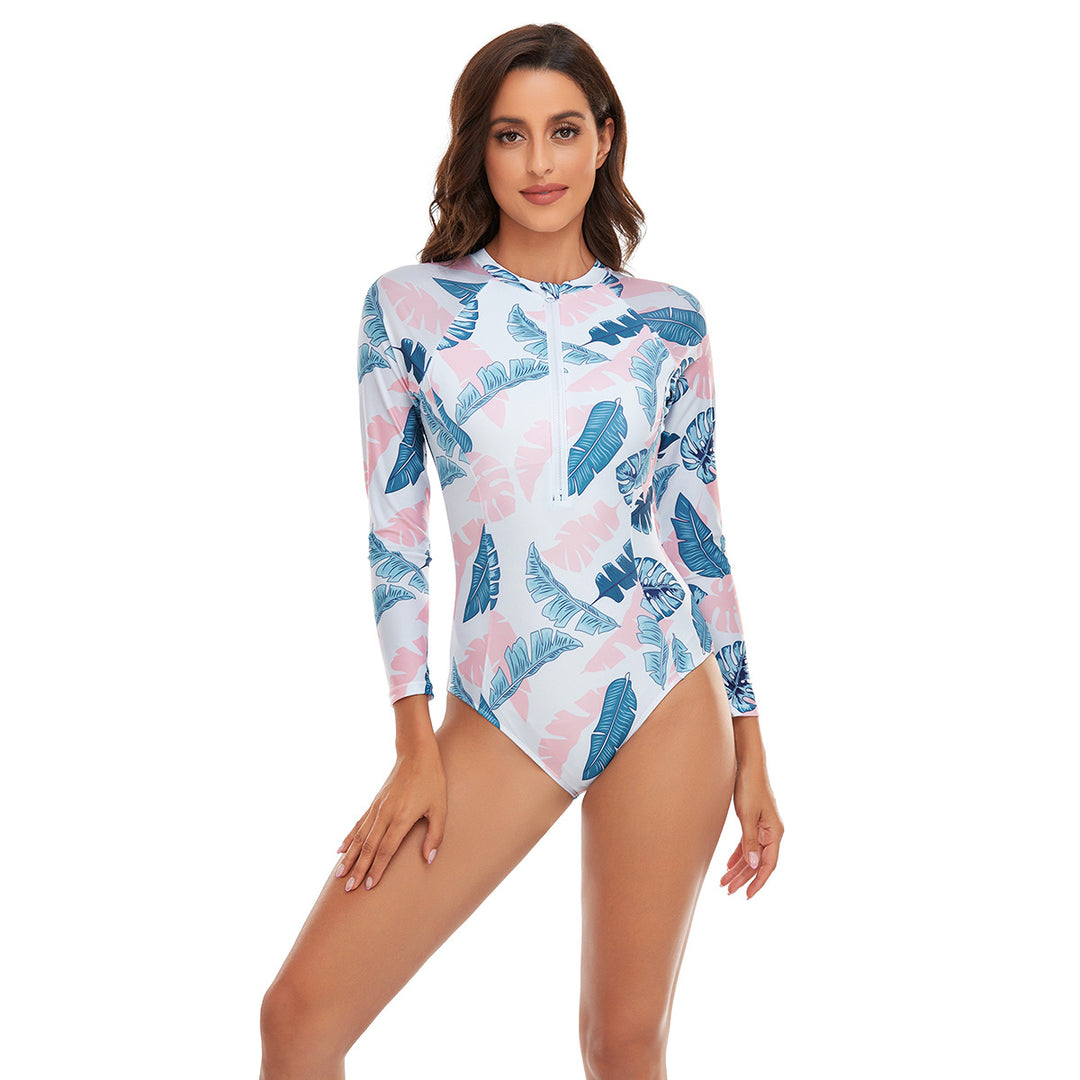 Damen Sportlicher Langarm-Badeanzug mit floralem Muster R&B