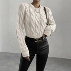 Damen Grobstrick Pullover mit Zopfmuster