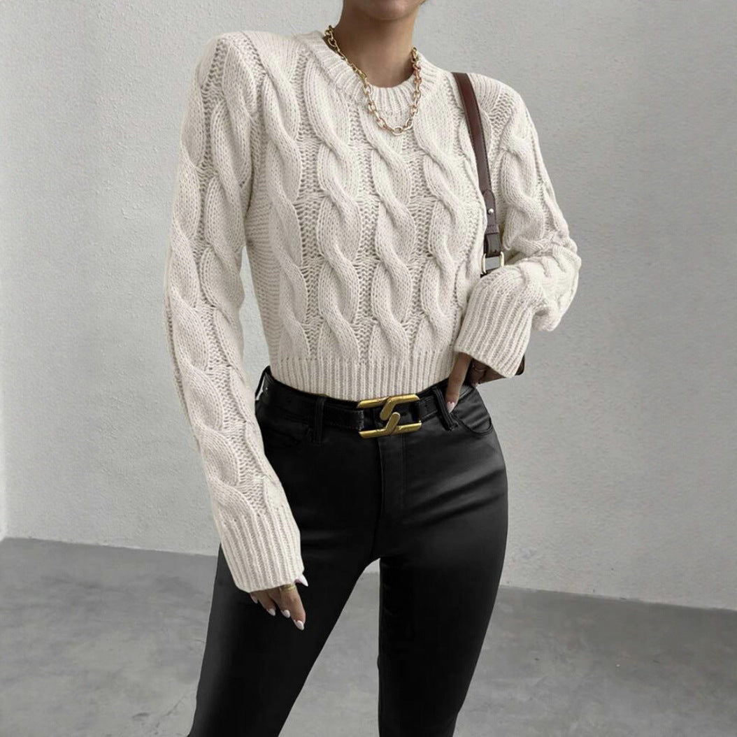 Damen Grobstrick Pullover mit Zopfmuster