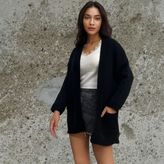 Damen Grobstrick-Cardigan mit offenen Taschen und lässigem Schnitt R&B