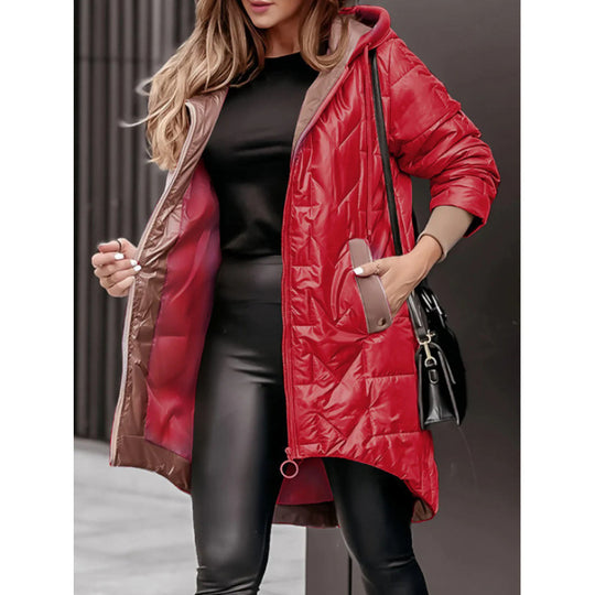 Damen Lässige Steppjacke mit Kapuze und großen Taschen R&B