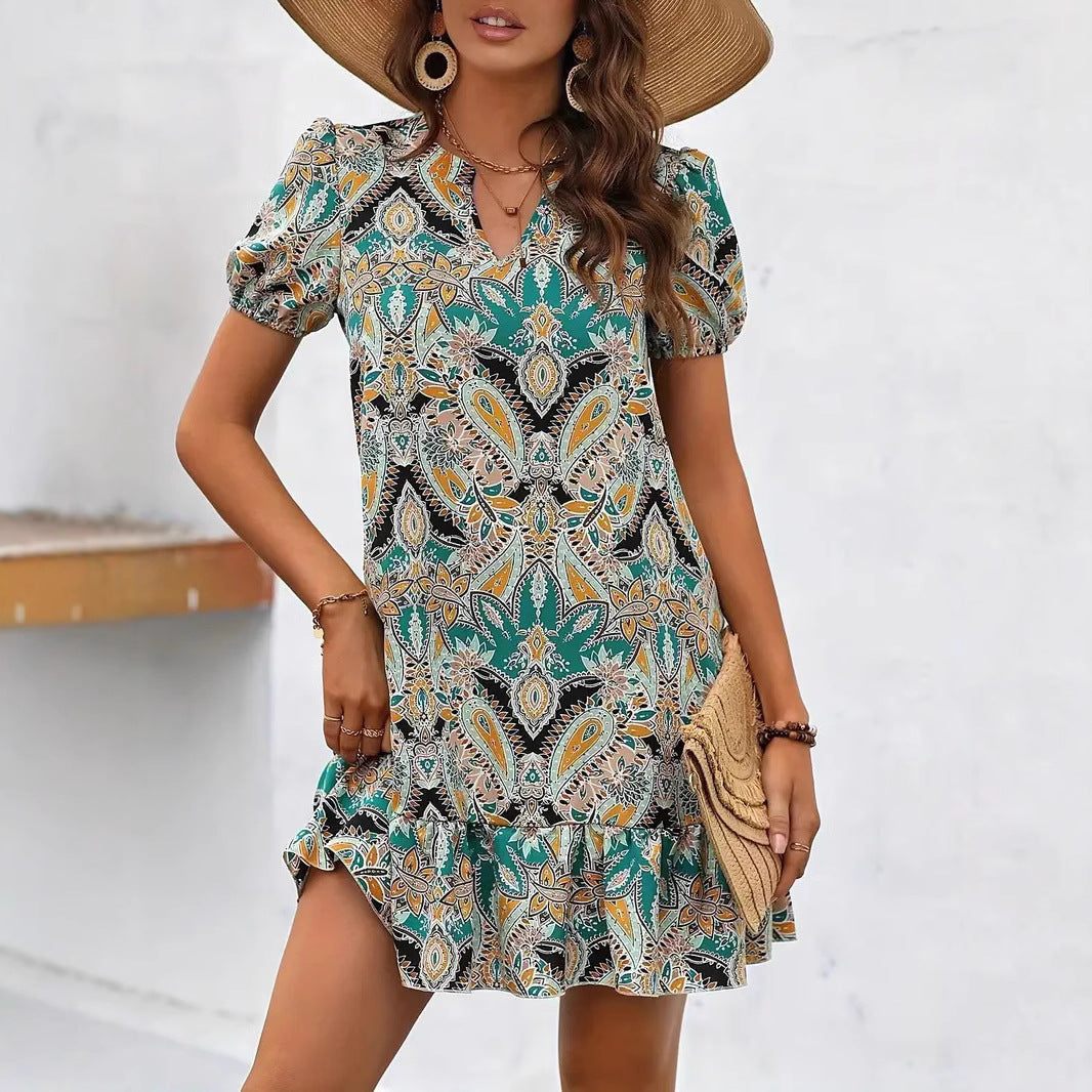 Damen Blusenartiges Freizeitleinenkleid mit Rüschendetails R&B