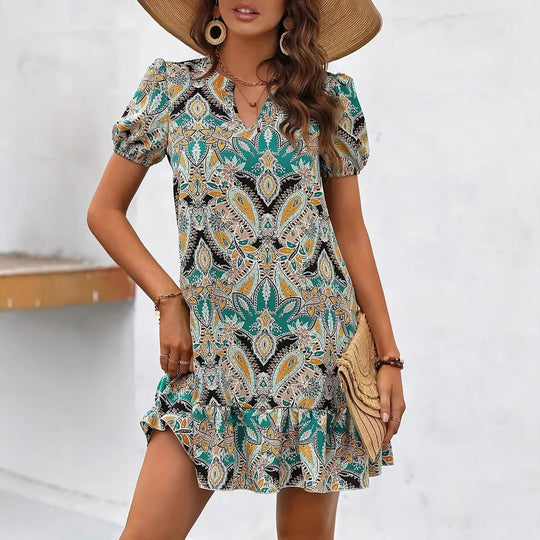 Damen Blusenartiges Freizeitleinenkleid mit Rüschendetails R&B