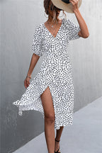 Damen Wickelkleid mit eleganten Puffärmeln und modernem Muster R&B
