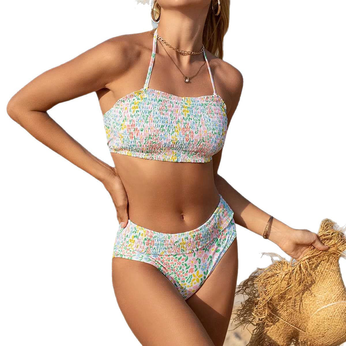 Damen Bandeau-Bikini mit floralen Details R&B