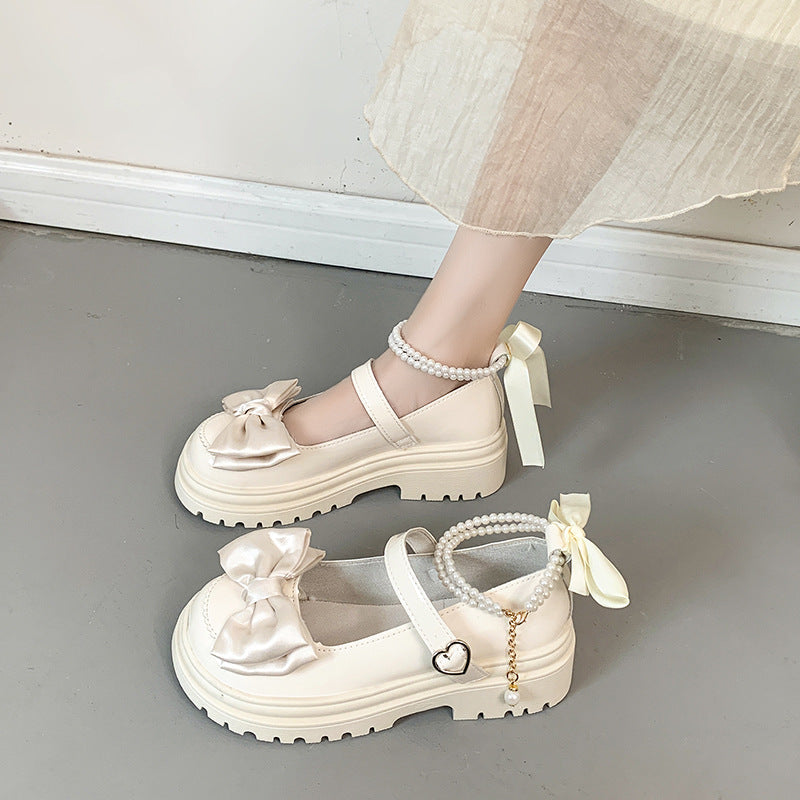 Damen modische Mary Jane Schuhe mit Schleifen- und Perlenakzenten R&B