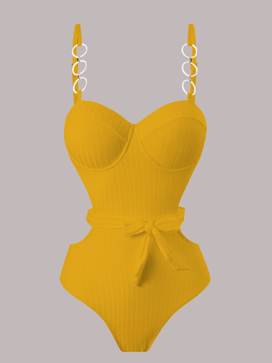 Damen Einteiler Badeanzug mit modischem Cut-Out Design und verstellbaren Trägern R&B