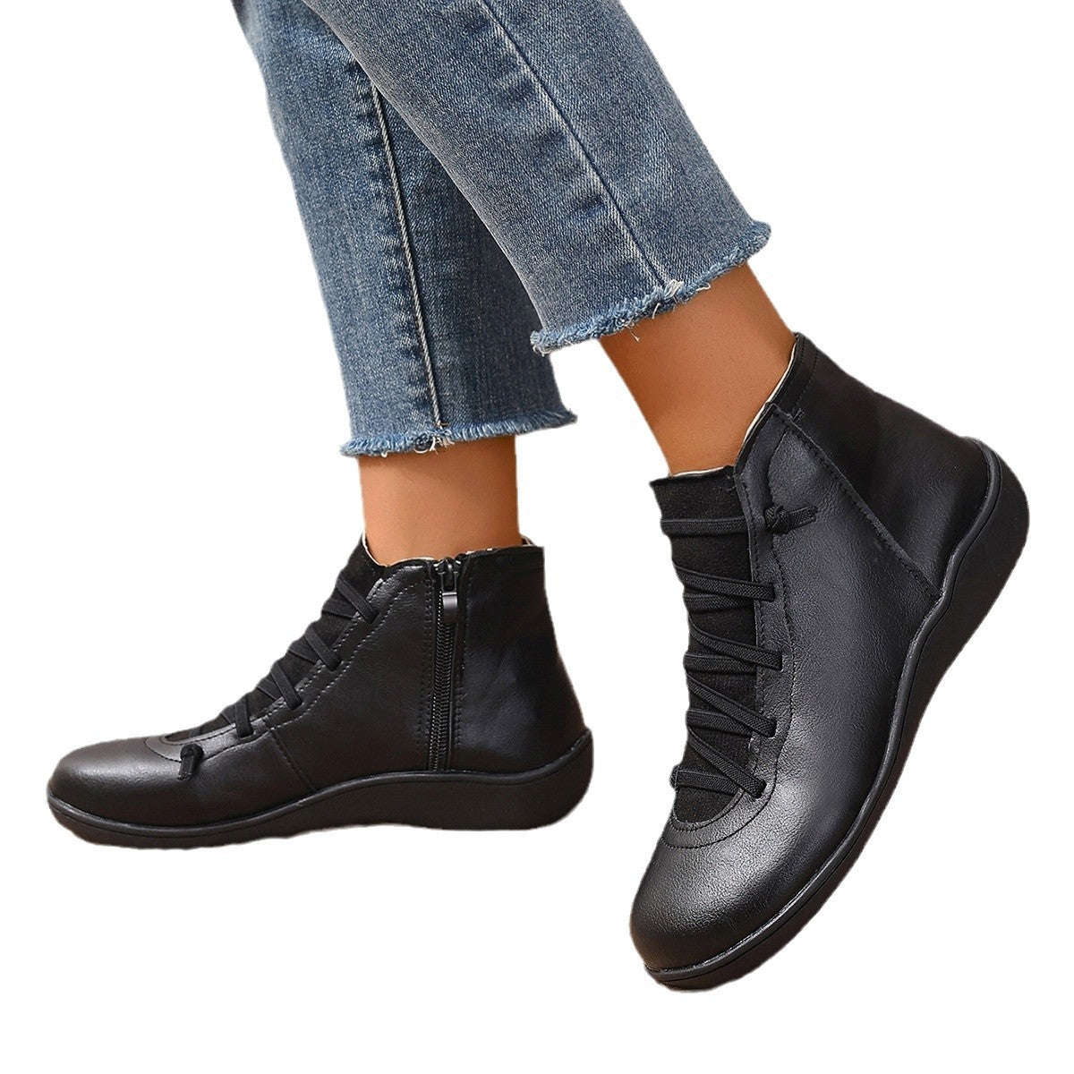 Damen nan sportliche knöchelhohe Schnürstiefelette mit seitlichem Reißverschluss und flexibler Gummisohle R&B