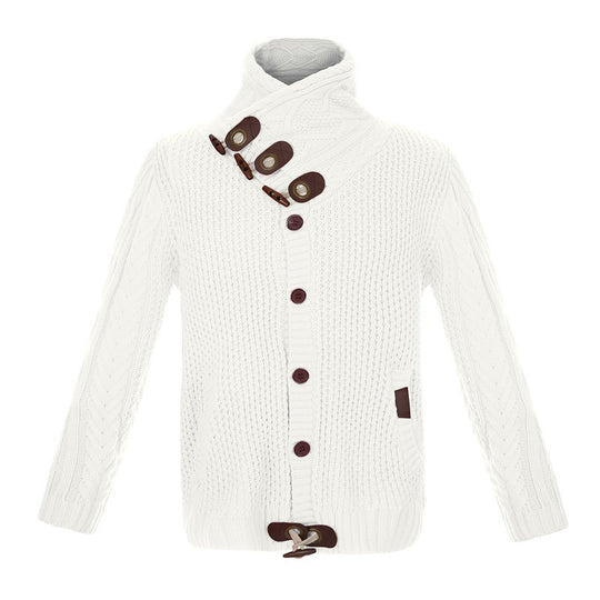Herren gestrickter Cardigan mit hohem Kragen und modernen Holzknebel R&B