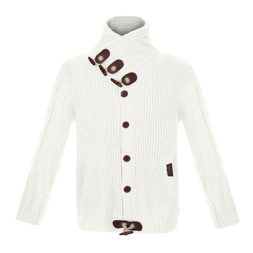 Herren gestrickter Cardigan mit hohem Kragen und modernen Holzknebel R&B