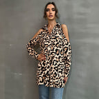 Damen Bluse mit offenen Schultern und Leopardenmuster