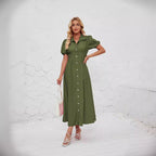 Damen Maxikleid mit schickem Hemdkragen und volumetrischen Puffärmel R&B