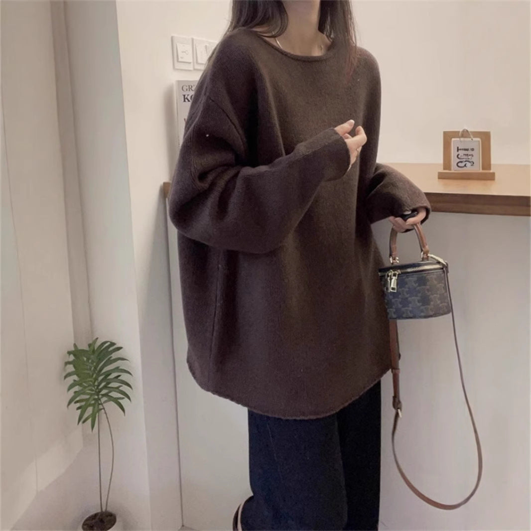Damen Oversized Strickpullover mit lässigem Schnitt und hohem Kragen R&B