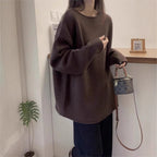 Damen Oversized Strickpullover mit lässigem Schnitt und hohem Kragen R&B