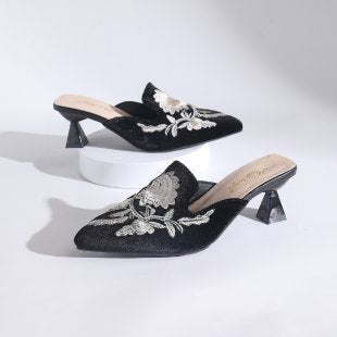Damen elegante Mules mit zarten Blumenstickereien R&B