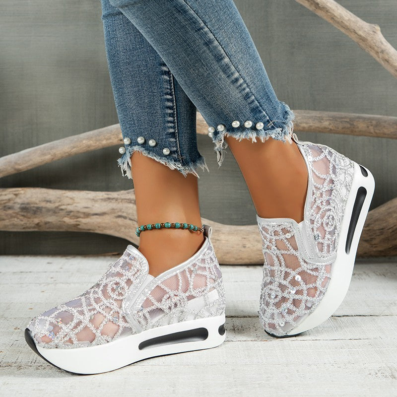 Damen Sneakers mit luxuriösem Strass-Muster und bequemem Fußbett R&B