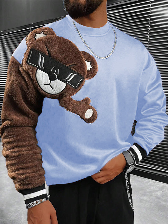 Herren Sweatshirt mit plüschiger Bärenapplikation R&B