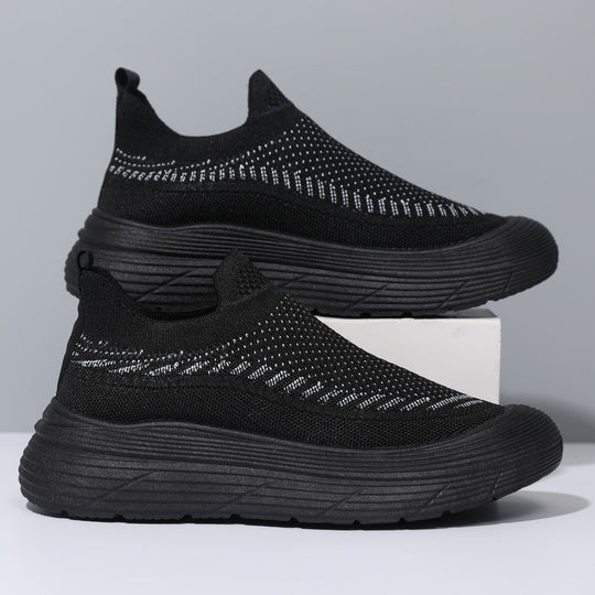 Damen Trendige Slip-On Sneakers mit atmungsaktiver Strickoberfläche und rutschfester Sohle R&B