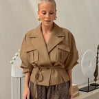 Damen Elegante Utility-Jacke mit Taillengürtel und praktischen Taschen R&B