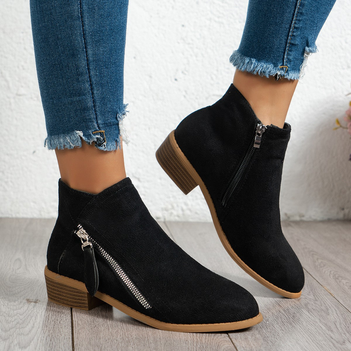 Damen Modische Stiefeletten mit seitlichem Reißverschluss und eleganter Perlenapplikation R&B