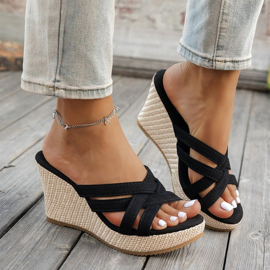 Damen Elegante Keil-Sandalen mit breiten Riemen R&B