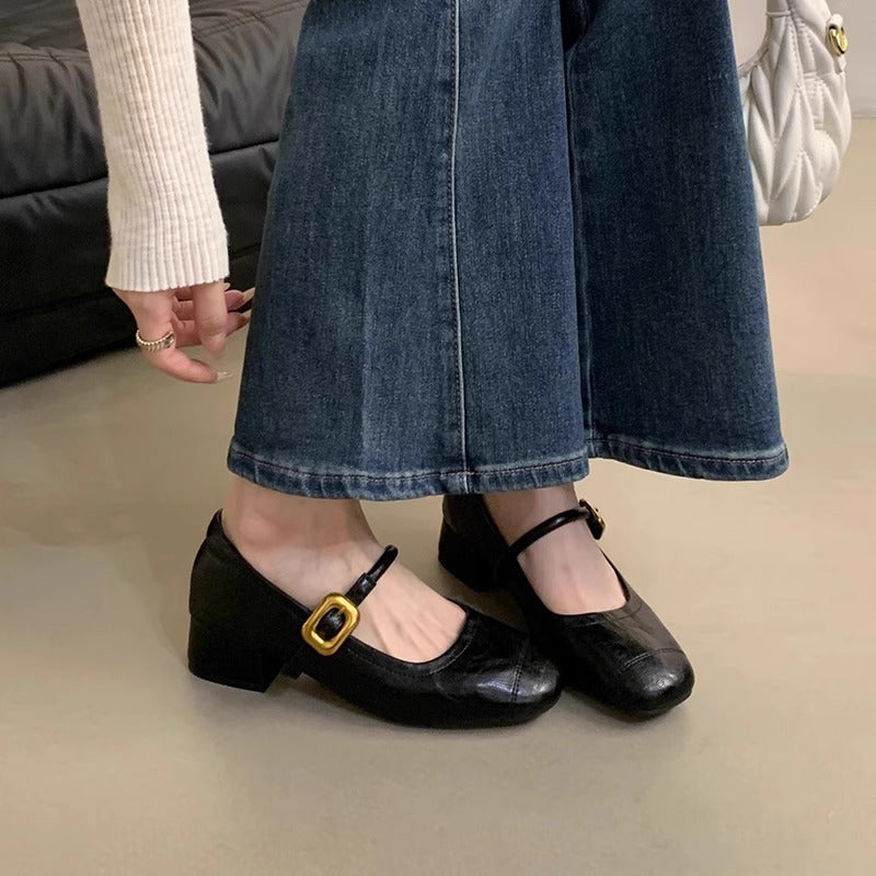 Damen Komfortable Ballerinas mit modischem Riemen und dekorativem Schnallenverschluss R&B