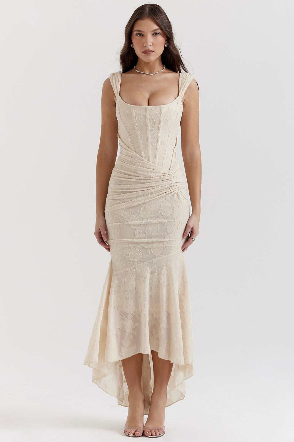 Damen Elegantes Maxikleid mit raffinierten Rüschen und schmeichelndem Schnitt R&B