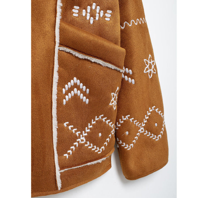 Damen modische Jacke mit gestickt und eleganter Teddykragen R&B