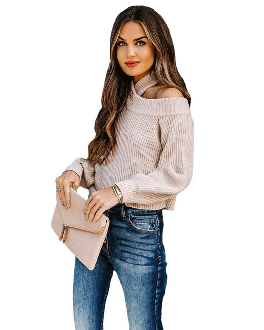 Damen Rippstrick Pullover mit schickem Kragen R&B