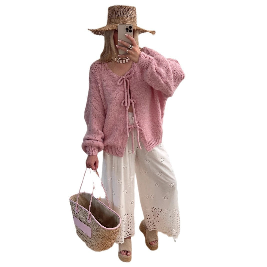 Damen Grobstrick-Jacke mit Kordelzug und lässigem Schnitt R&B
