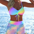Damen Bikini-Oberteil und Hochschnitt Badeshorts R&B