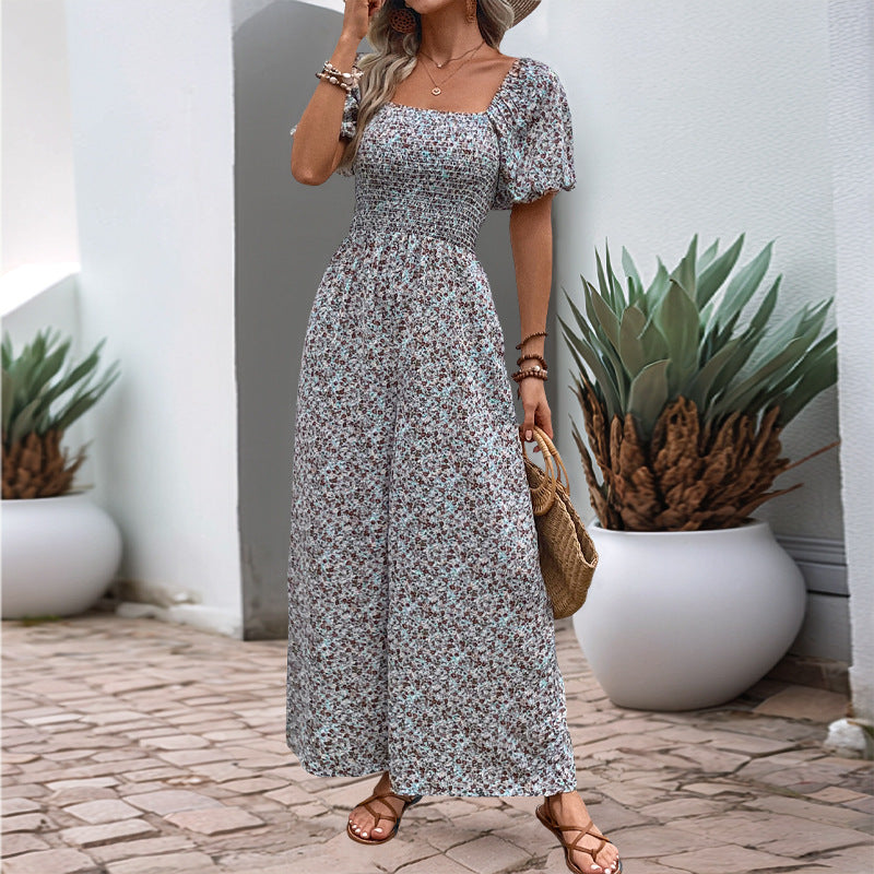 Damen farbenfrohes Blumensommeroverall mit Puffärmeln R&B