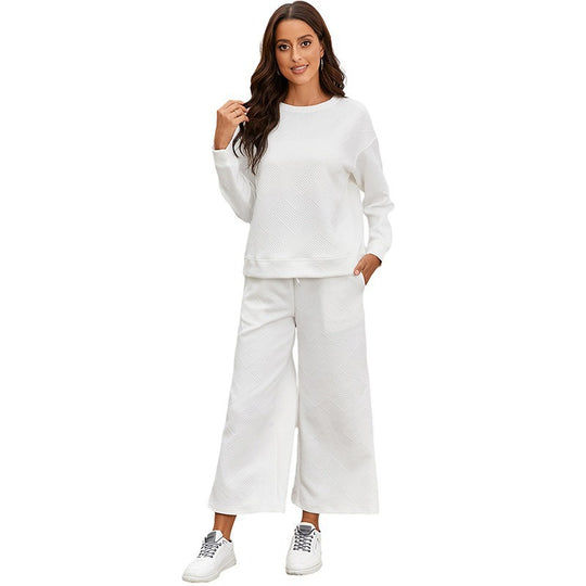 Damen Lässiges Lounge-Set mit strukturiertem Oberteil und weitem Hosen R&B