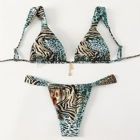 Damen Triangel-Bikini mit verspieltem Patchwork-Muster R&B