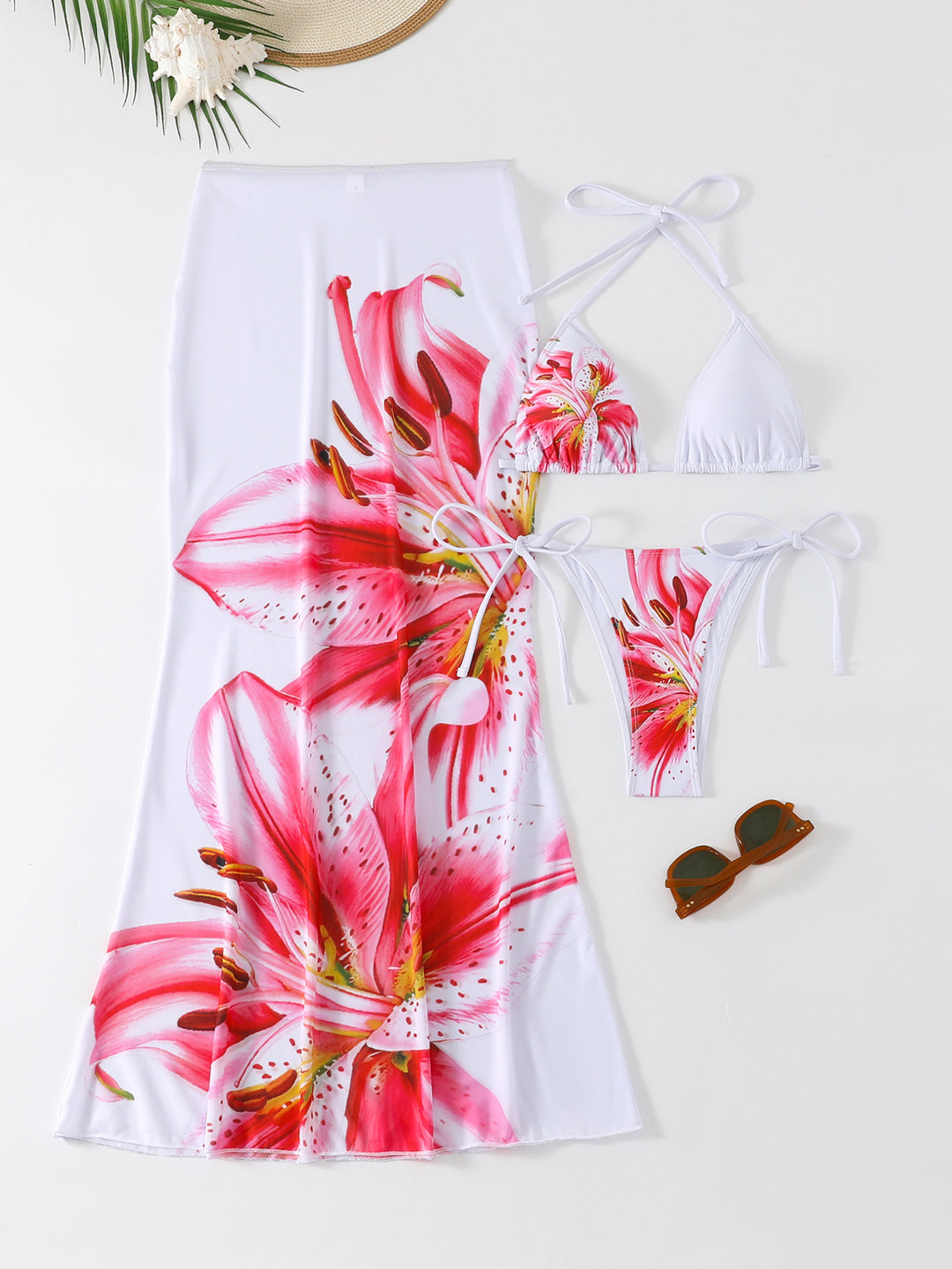 Damen Strandkleid mit blühendem Bikini-Set R&B