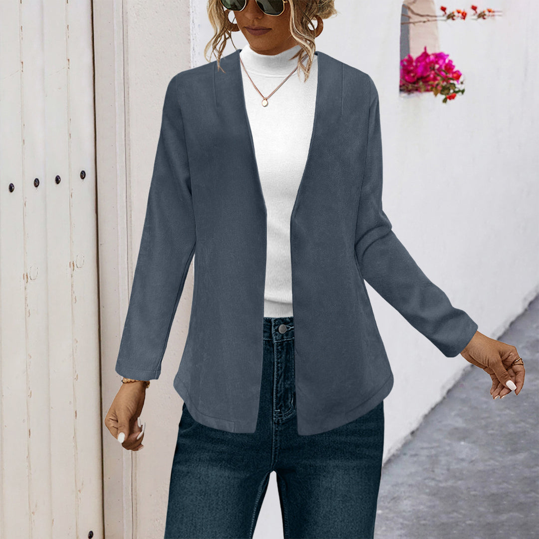 Damen Elegante Longjacke mit weichem Stoff und offenem Schnitt R&B