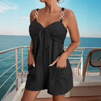 Damen Freizeit Jumpsuit mit dekorativen Schulterträgern und praktischen Taschen R&B