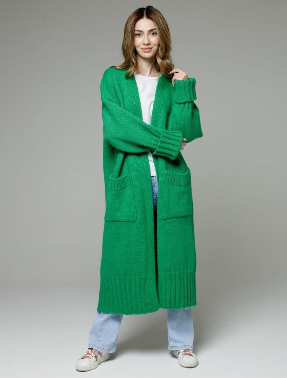 Damen Langer Strickmantel mit praktischen Taschen und strukturiertem Design R&B